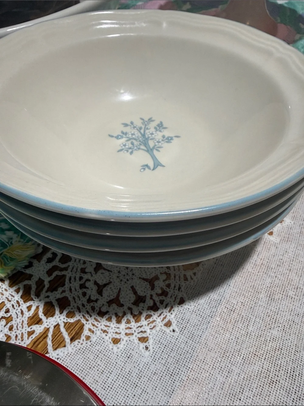 Brick oven stoneware set of 4 bowls cottagecore